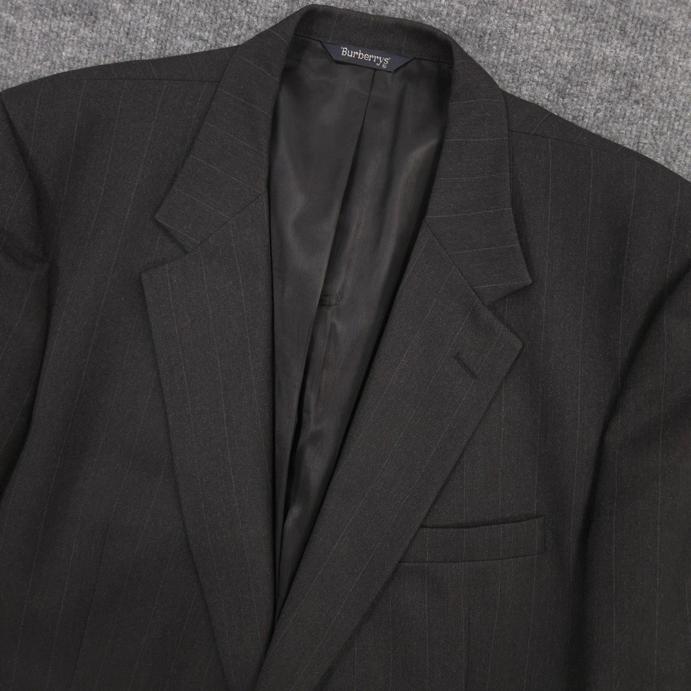 Vintage Burberrys Blazer Mens 46R* Charcoal Striped Pure Wool Union Made In USA